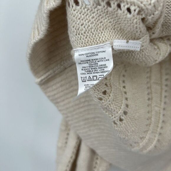 LOFT Bobble Cardigan Beige Open Front Long Balloon Sleeves Open Knit Size S - Picture 11 of 11